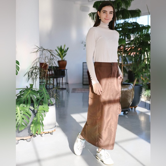 Brown Nylon Cargo Maxi Skirt - Picture 3 of 3